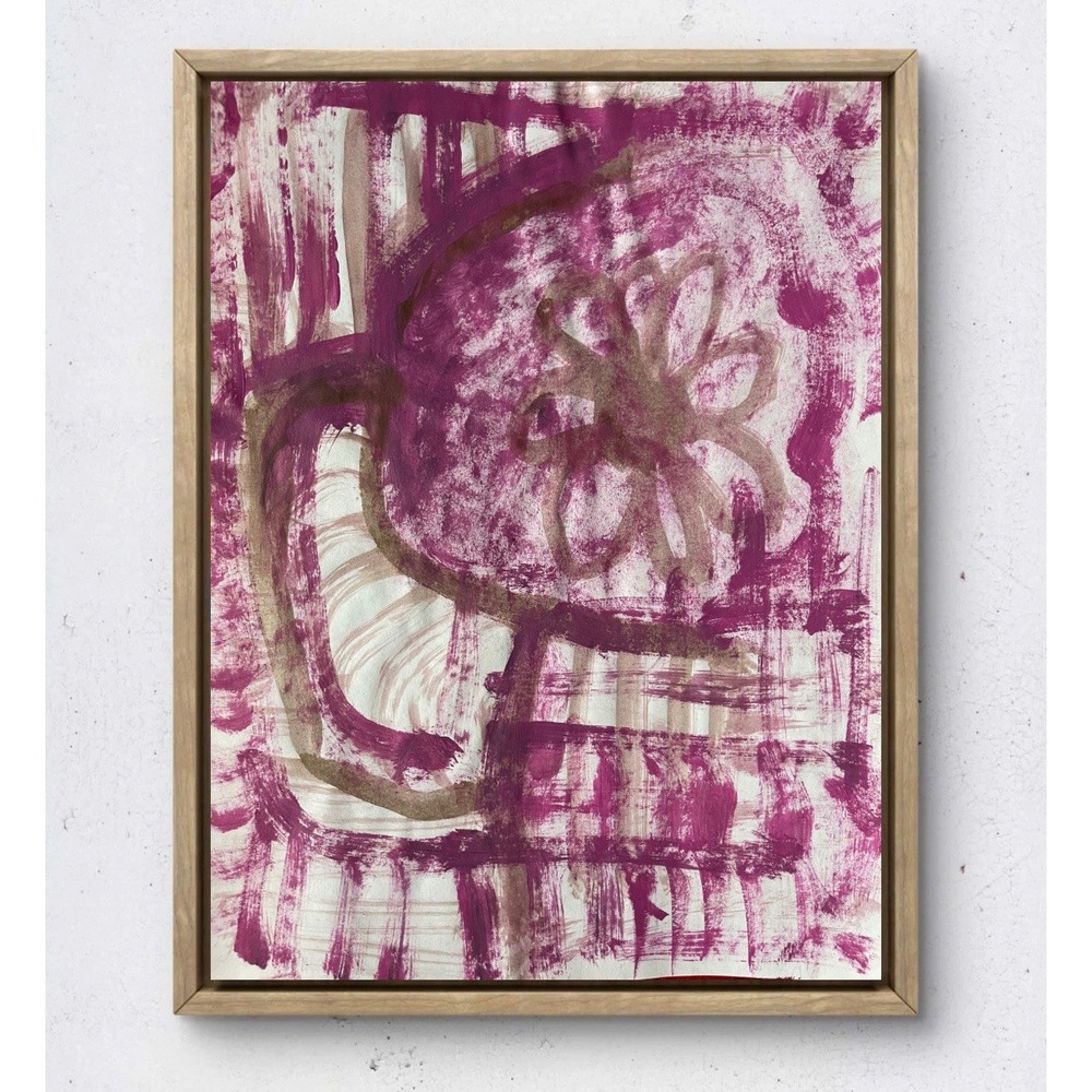 OMAN Contemporary Abstract Painting Biomorphic Flower Original Artwork 8.5x11